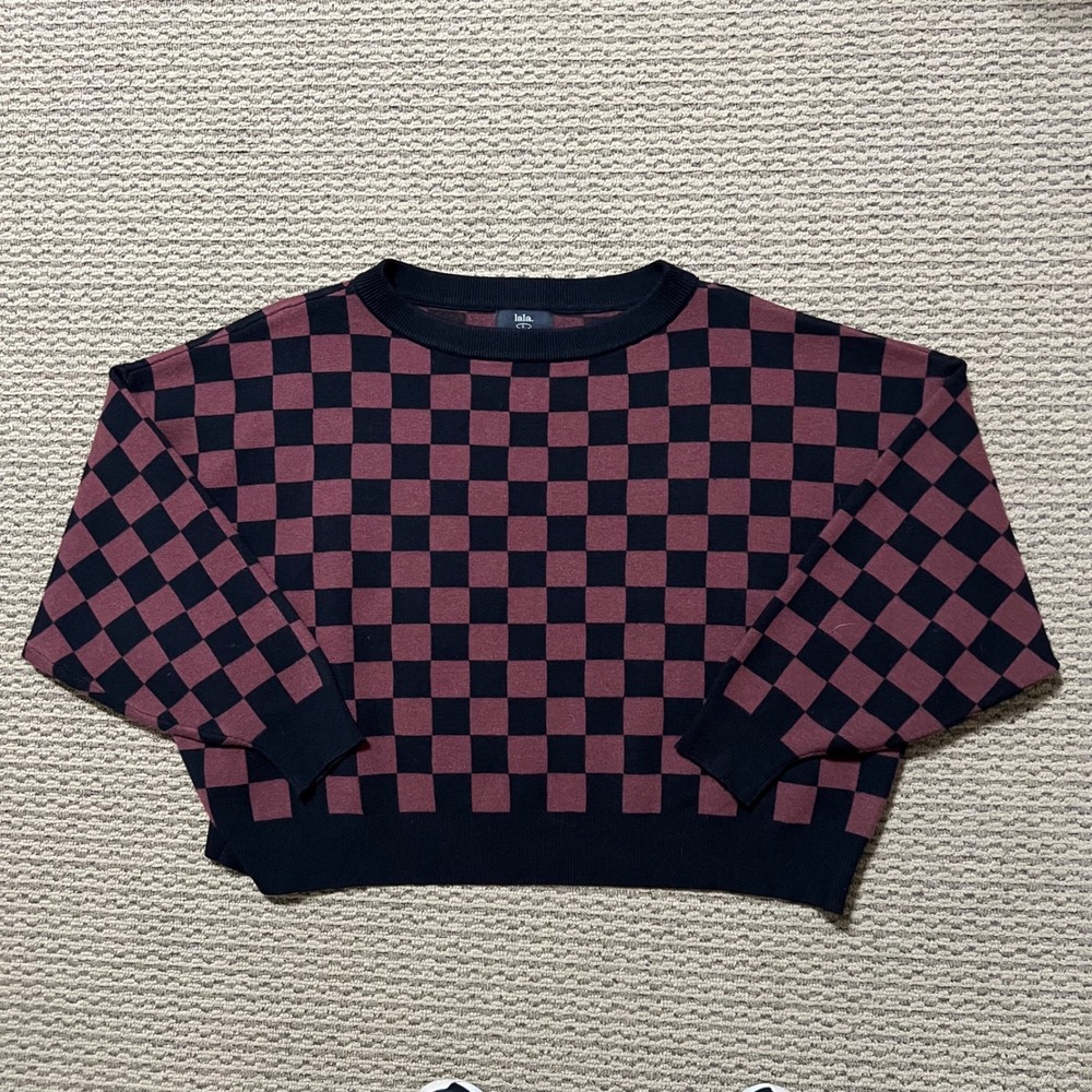 Checkered Crew Neck Sweater - Black and Brown - Picture 5 of 12